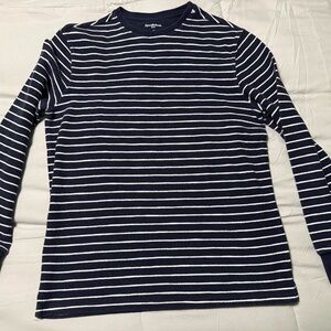 Goodfellow & Co Men's Navy and White Striped Long Sleeve Tee